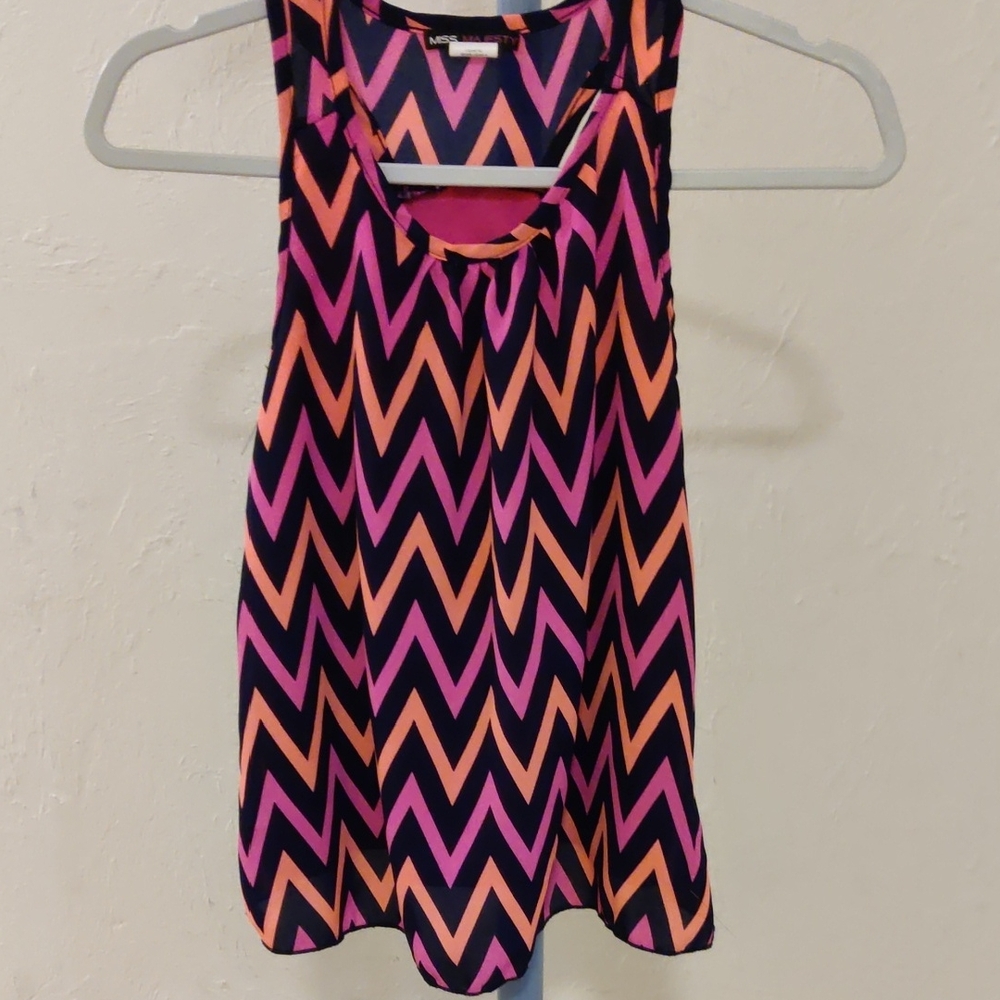 Miss Majesty Navy/Pink/Orange Chevron Tank Top Girls Size M (10/12) Cool Back